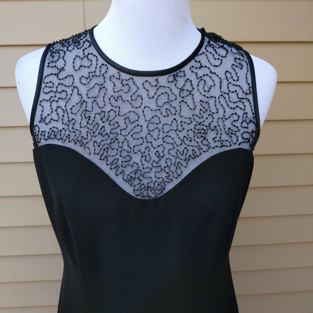 Jones New York Black Sheath Cocktail Dress Beaded Illusion Neckline Sleeveless - Picture 4 of 14